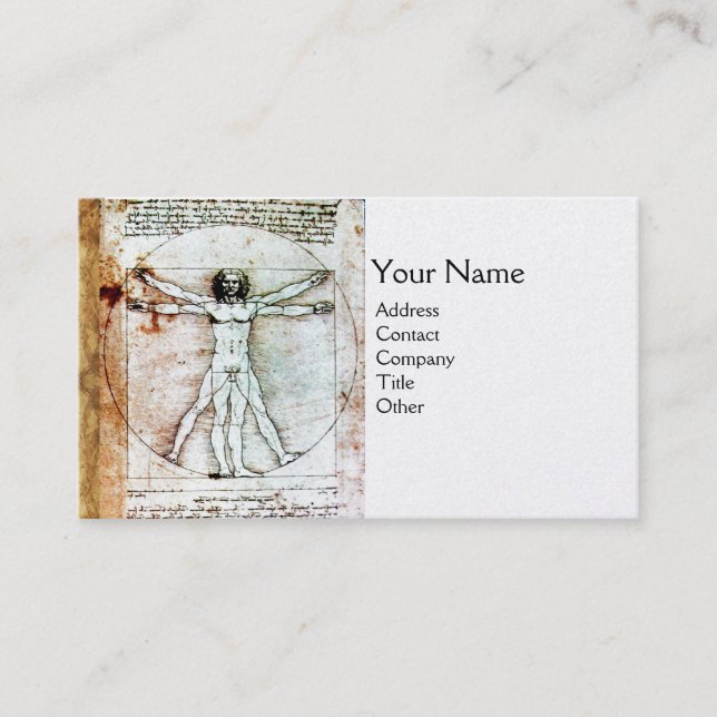 VITRUVIAN MAN,Antique Parchment guld metallic Visitkort (Framsida)