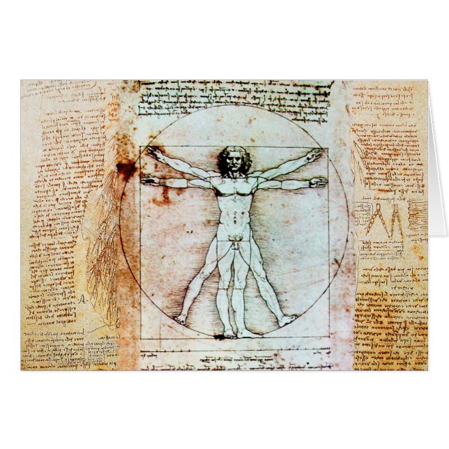 VITRUVIAN MAN Antique Parchment Hälsningskort (Framsidan Horizontal)