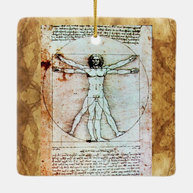 VITRUVIAN MAN Antique Parchment Julgransprydnad Keramik (Baksida)