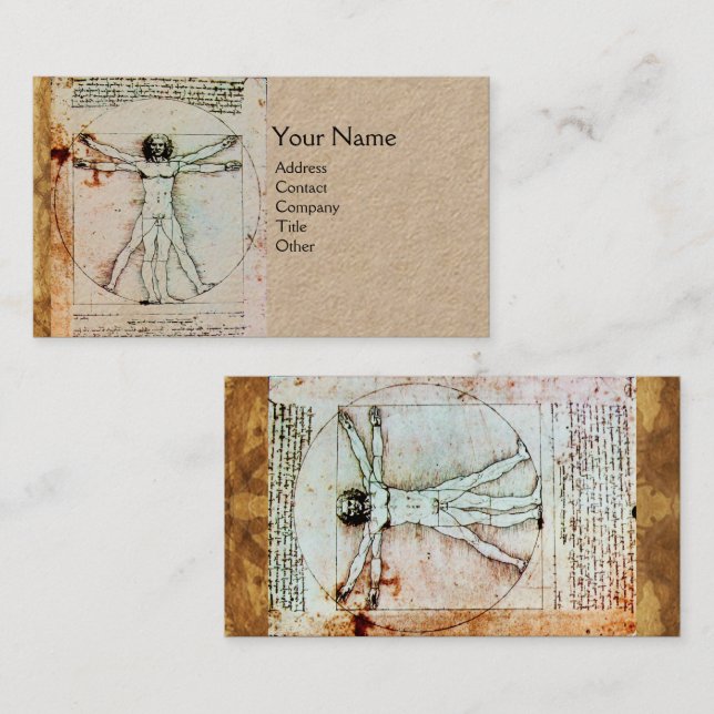 VITRUVIAN MAN Antique Parchment Kraft Visitkort (Fram/baksida)