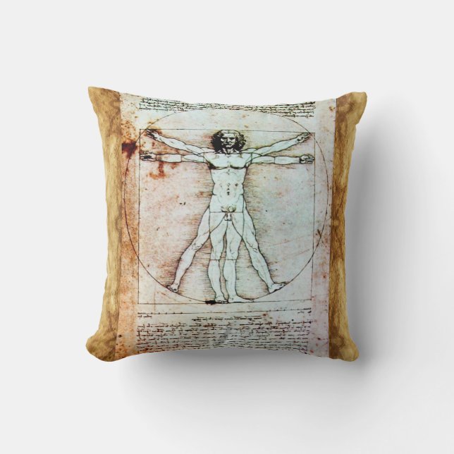 VITRUVIAN MAN Antique Parchment Kudde (Framsida)