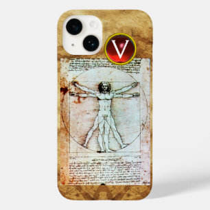 VITRUVIAN MAN Antique Parchment Red Ruby Monogram