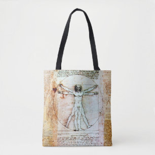 VITRUVIAN MAN Antique Parchment Tote Bag Tygkasse