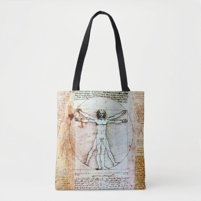 VITRUVIAN MAN Antique Parchment Tote Bag Tygkasse (Framsida)