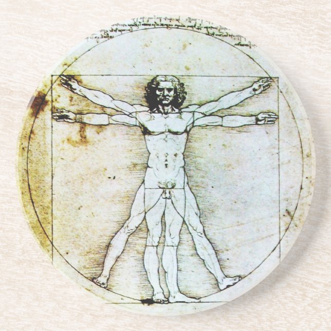 VITRUVIAN MAN Antique Parchment Underlägg Sandsten (Framsidan)