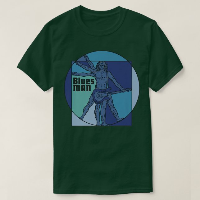 Vitruvian Man as Blues Man playing Electrified Gui T Shirt (Design framsida)