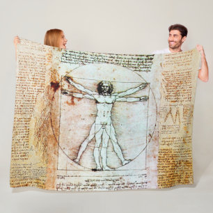 VITRUVIAN MAN AV Leonardo Antique Parchment Fleecefilt