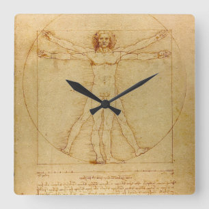 Vitruvian Man av Leonardo Da Vinci Fyrkantig Klocka