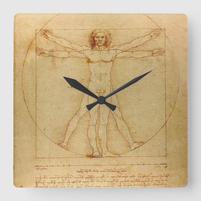 Vitruvian Man av Leonardo Da Vinci Fyrkantig Klocka (Framsida)
