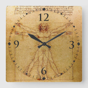 Vitruvian man av Leonardo Da Vinci Fyrkantig Klocka