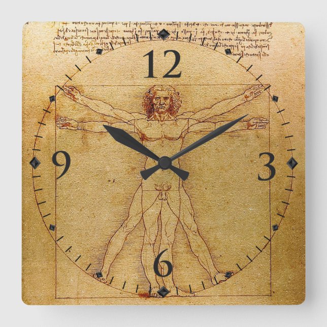 Vitruvian Man by Leonardo Da Vinci Fyrkantig Klocka (Framsida)
