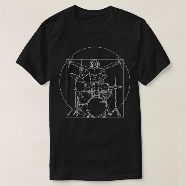 Vitruvian Man Drums Music Da Vinci Dummer T Shirt (Design framsida)