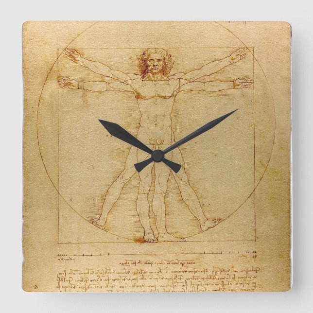 Vitruvian Man Fyrkantig Klocka (Framsida)
