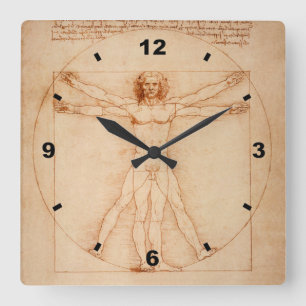 Vitruvian Man ~ Leonardo da Vinci" 1490" Venedig Fyrkantig Klocka