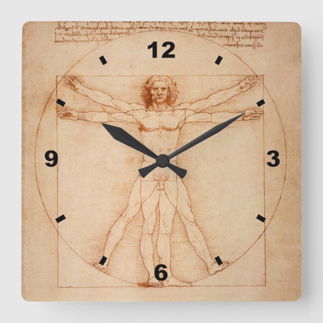 Vitruvian Man ~ Leonardo da Vinci" 1490" Venedig Fyrkantig Klocka (Framsida)
