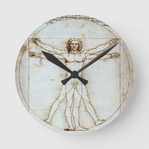 Vitruvian Man, Leonardo da Vinci, cirka 1490. Rund Klocka