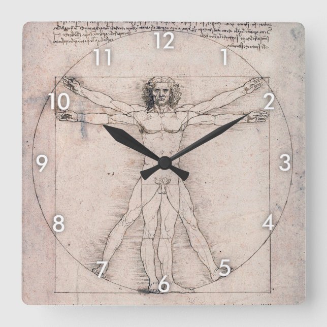 Vitruvian Man, Leonardo da Vinci Fyrkantig Klocka (Framsida)