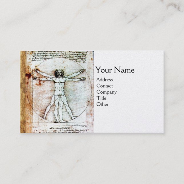 VITRUVIAN MAN, silver platinum, metall Visitkort (Framsida)