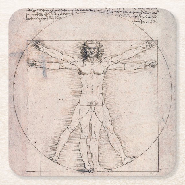 Vitruvian ManVitruvian Man, Leonardo da Vinci Underlägg Papper Kvadrat (Framsidan)