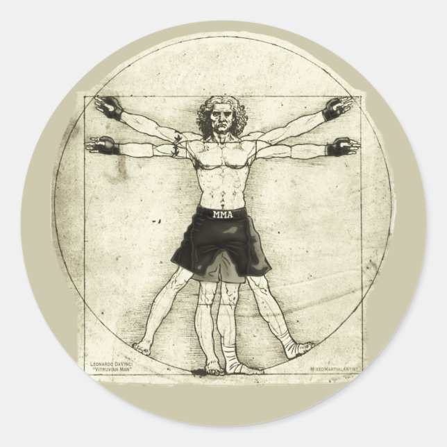 Vitruvian MMA Man Runt Klistermärke (Framsida)