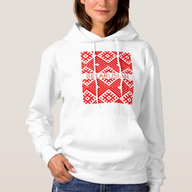 Vitryska Б е л а р у с folkens Mönster Hoodie T Shirt (Framsida)
