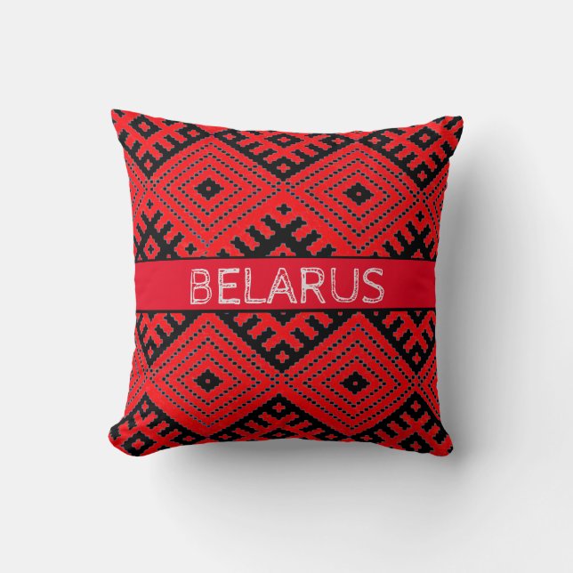 Vitryssland Беларусь Folk Pattern Röd Kudd Cushion Kudde (Framsida)