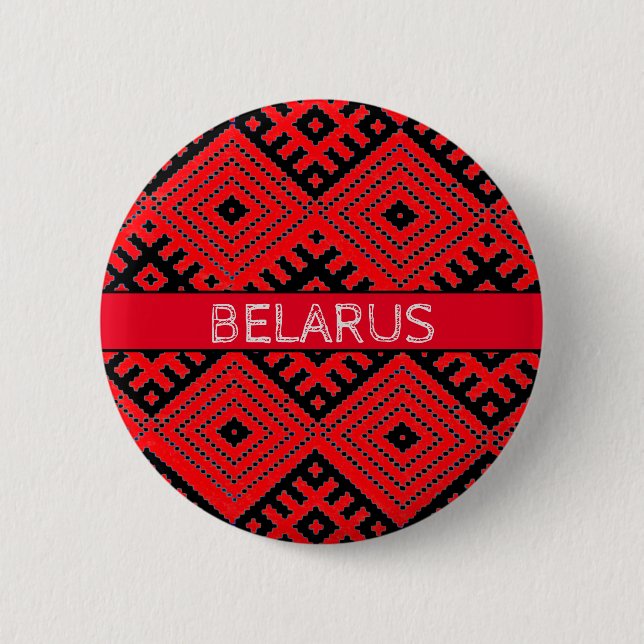 Vitryssland Б е л а р с у Mönster Red Black Button Knapp (Framsida)
