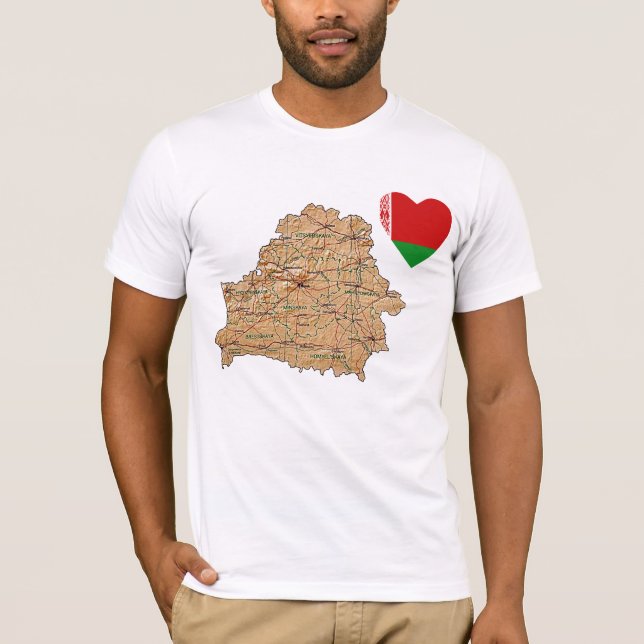 Vitryssland Flagga Heart och Karta T-Shirt (Framsida)