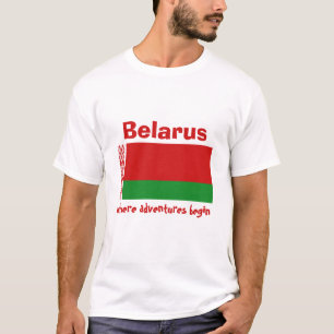 Vitryssland Flagga + Karta + Text T-Shirt