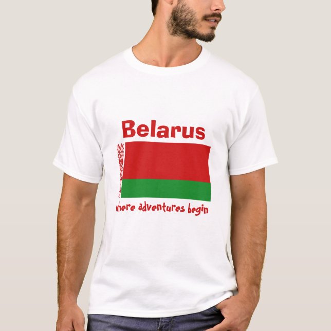 Vitryssland Flagga + Karta + Text T-Shirt (Framsida)