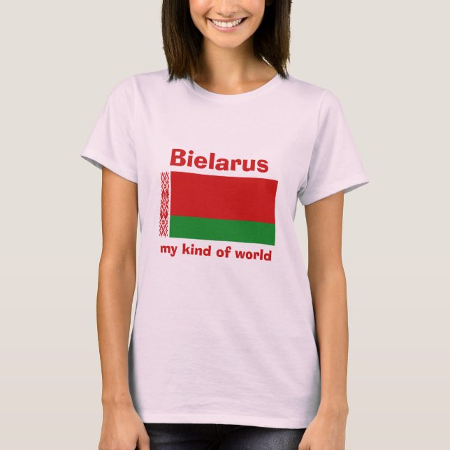 Vitryssland Flagga + Karta + Text T-Shirt (Framsida)
