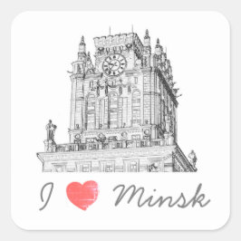 Vitryssland I Kärlek Minsk City Grind Architecture Fyrkantigt Klistermärke