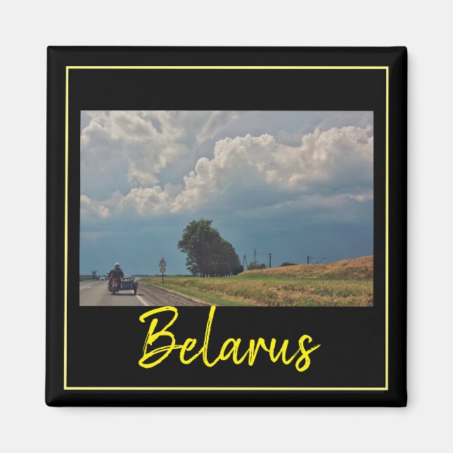 Vitryssland Travel Biker Road Landcape Magnet (Framsidan)