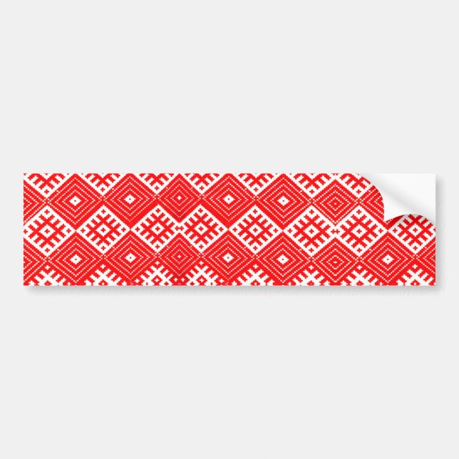 Vitrysslands folkrödvita Mönster Bumper Sticker Bildekal (Framsidan)