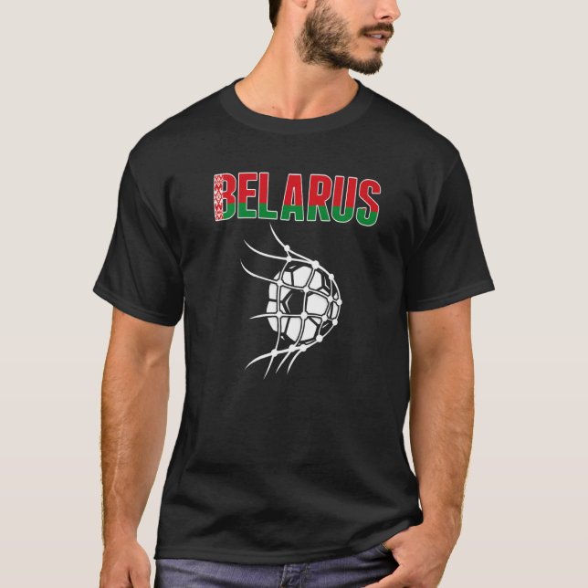 Vitrysslands fotbollsbuss i nätstöd Vitryskt fotfä T Shirt (Framsida)