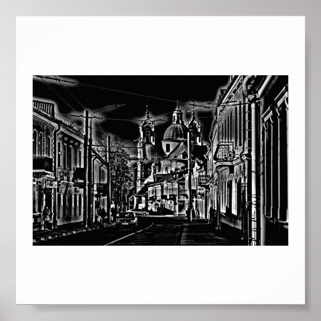 Vitrysslands Hrodna Grodno Stylized Architecture P Poster (Framsidan)
