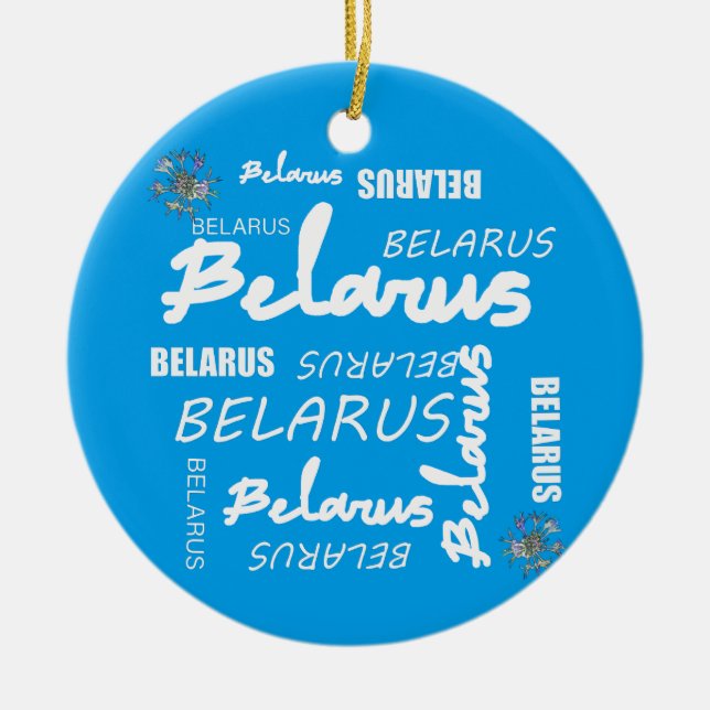Vitrysslands nationella blåklint julgransprydnad keramik (Framsidan)