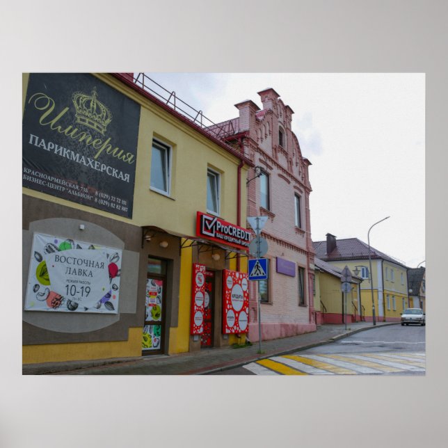 Vitrysslands stadsjearkitektur i Slonim City Town  Poster (Framsidan)