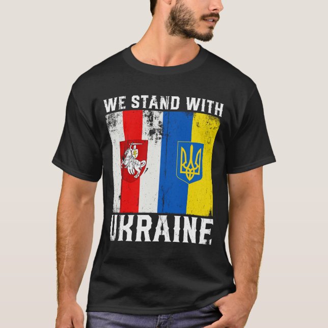 Vitrysslands stöd Ukraina Vi står på Ukrainas sida T Shirt (Framsida)