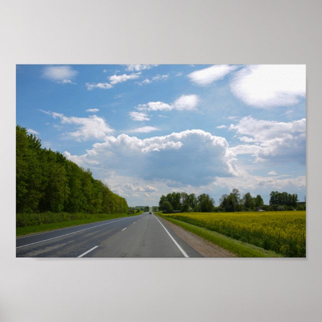 Vitrysslands väg Canola Fält Flowers Himlar Poster (Framsidan)