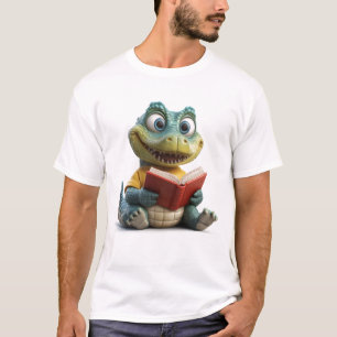 Vitsidig 3D-Tecknad krokodil med Bok T Shirt