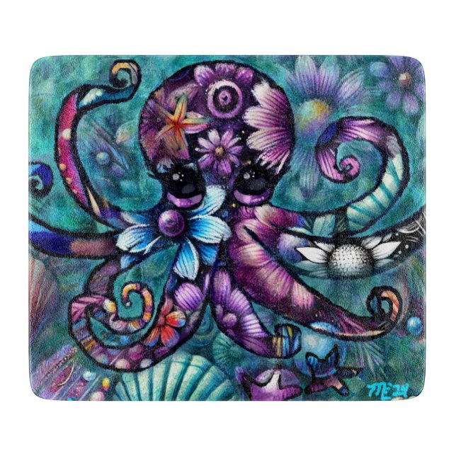 Vitsidig Octopus Blommigt Teal Lila Blue Coastal (Framsidan)