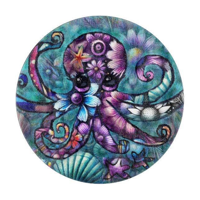 Vitsidig Octopus Blommigt Teal Lila Blue Coastal (Framsidan)