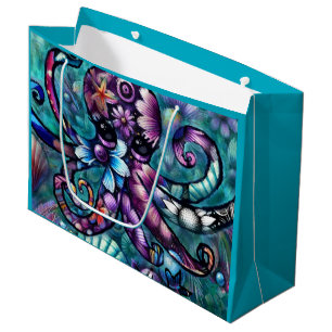 Vitsidig Octopus Blommigt Teal Lila Blue Coastal