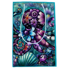 Vitsidig Octopus Blommigt Teal Lila Blue Coastal