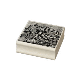 Vitsidig Octopus Blommigt Teal Lila Blue Coastal Stämpel