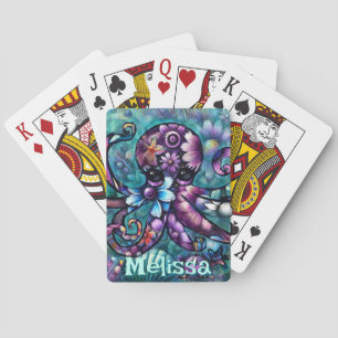 Vitsidig oktopus Blommigt Teal Coastal Personlig Casinokort