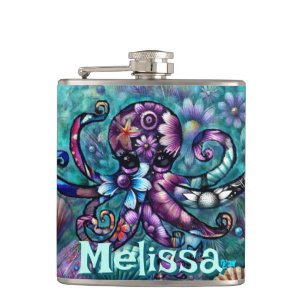 Vitsidig oktopus Blommigt Teal Coastal Personlig Fickplunta