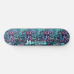 Vitsidig oktopus Blommigt Teal Coastal Personlig Mini Skateboard Bräda 18,5 Cm