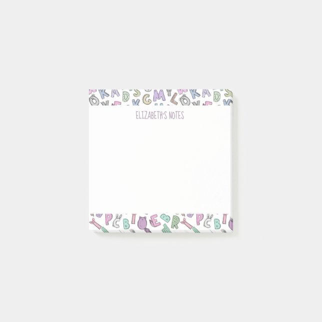 Vitsidigt doodlalfabet brev post-it block (Framsida)